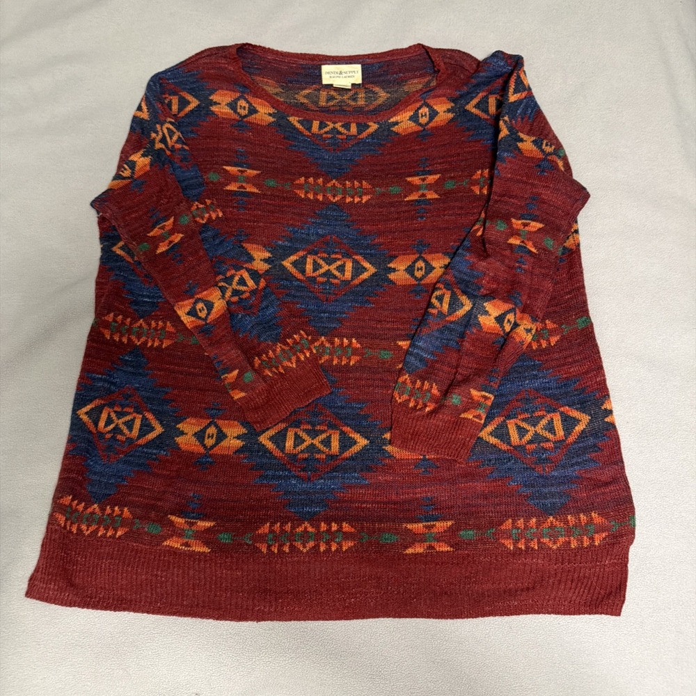 Denim & Supply Ralph Lauren Sweater Womens XL Red Aztec Southwestern Cotton